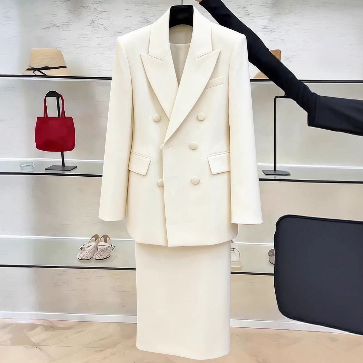 Double Breasted Blazer - Beyaz Blazer Takım Elbise Kadınlar İçin