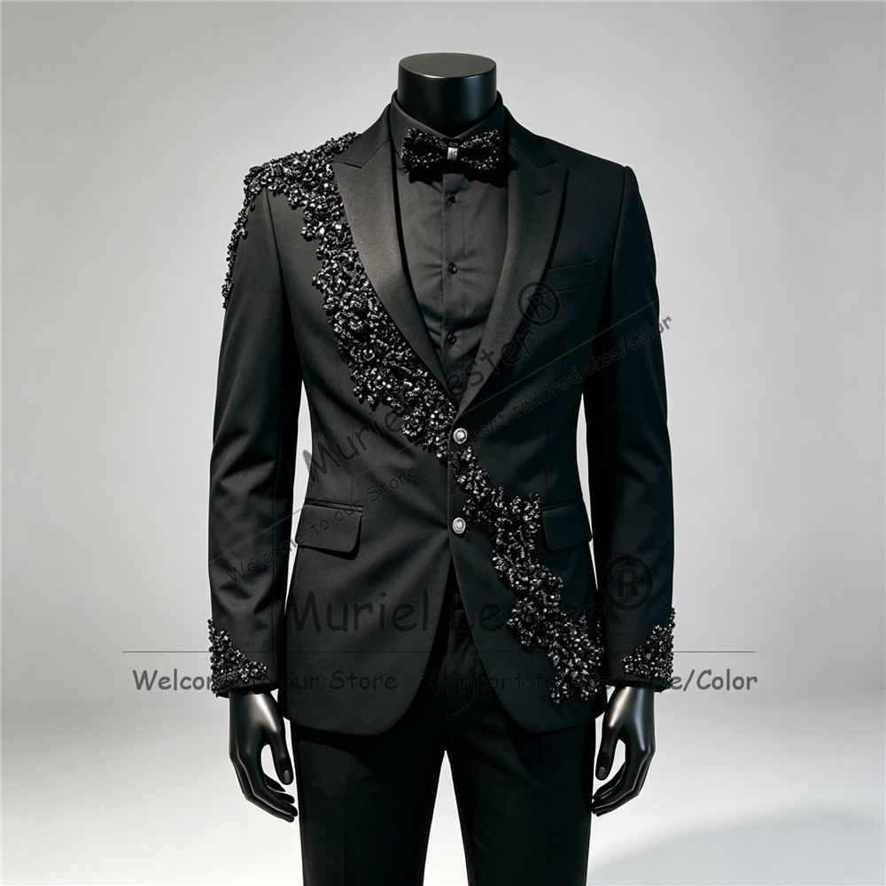 Men Formal Wear Clothes - Lüks Elmas İşlemeli Takım Elbise Seti,
